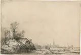Rembrandt Harmensz van Rijn, Bauernhaus neben einem Kanal, mit Blick auf Ouderkerk an der Amstel