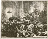 Christus, die HÃ¤ndler aus dem Tempel treibend by Rembrandt Harmensz van Rijn, 1635, Radierung, mit der kalten Nadel leicht Ã¼berarbeitet, offered Jun 2017
