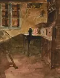 Albert Anker, Küche im Ankerhaus, Um 1885., Aquarell.