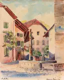 Albert Anker, Coin de Cressier, Um 1890., Aquarell.