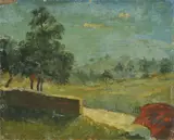 Frank Buchser, Willisauer Hügellandschaft, 22. August 1863., Öl auf starkem Papier, alt auf Holzplatte aufgezogen.