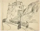 Lyonel Feininger, Montmartre, Mai 1911., Zeichnung in schwarzer Kohle.