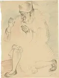 André Derain, Le Clown, Um 1923., Bleistiftzeichnung, mit Farbstiften überarbeitet.