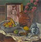 Charles Dufresne, Nature morte aux fruits, à la cruche à anse et à la branche, Öl auf Leinwand.