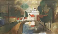 Wilhelm Oesterle, Häuser am Kanal, 1926., Öl auf Leinwand.
