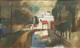 Wilhelm Oesterle, Häuser am Kanal, 1926., Öl auf Leinwand.