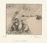 Camille Pissarro, Groupe de paysans, Um 1899., Lithographie.