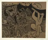 Bacchanale: Flûtiste et danseurs aux cymbales by Pablo Picasso, 15. November 1959., Farbiger Linolschnitt., offered Jun 2017