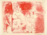L'Ecuyère et le clown by Pablo Picasso, Vollendet 13. Dezember 1957., Lithographie, in Rot gedruckt., offered Jun 2017