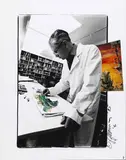 Heinz Henninger, Max Weiler working for his exhibition 'Like a Landscape' (3 photomontages), 1995, photograph