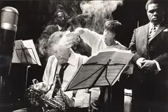 Guy Le Querrec, Dexter Gordon and Ron Carter on the set of 'Round Midnight', France 1985, 1985, photograph