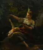 Bernhard Mohrhagen, Mère et enfant sous les arbres, huile sur toile