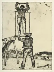 Edouard Vallet, Les scieurs de long, 1915, eau-forte sur papier