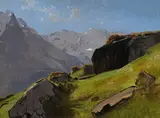Albert Lugardon, La Jungfrau vue de Murren, huile sur papier