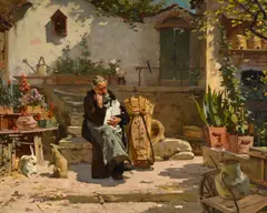 Moine Capucin dans son jardin by Simon Durand, huile sur toile, offered Jun 2026