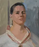 Albert Chavaz, Portrait dune jeune femme, 1977, huile sur carton entoilé