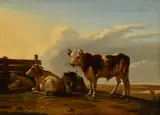 Jean Baptiste Berré, Vaches dans un champs, huile sur panneau
