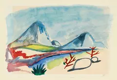 Nicolas Party, Paysage de montagne, aquarelle sur papier