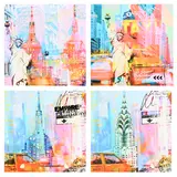 Dganit Blechner, Sans titre (NYC), suite de 4 techniques mixtes sur toile (impression et collage)