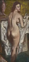 Pál Molnar C., Femme nue de dos, huile sur pavatex