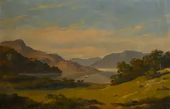 Arnold Böcklin, Voilier sur un lac de montagne, vers 1845, huile sur toile marouflée sur carton