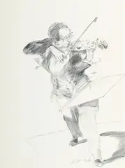 Claude Weisbuch, Violoniste, fusain sur papier