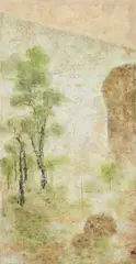 Tseng Yu-ho, Pasture in Spring, 1968, technique mixte (encre, acrylique, aluminium et collage dsui) sur papier