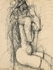Marcel Gromaire, Nu assis, 1951, plume et encre sur papier