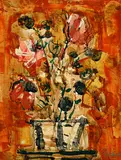 Paul Augustin Aizpiri, Bouquet de fleurs au fond orange