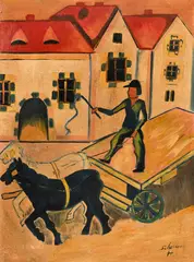Hugo Scheiber, Paysan dirigeant son attelage, huile sur carton