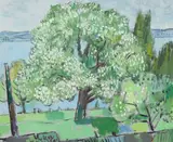 Hans Sauerbruch, Arbre en fleur, huile sur toile marouflée sur panneau