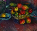 Jan Peszke, Nature morte au panier de fruits, huile sur carton