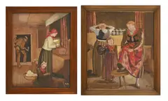 François de Ribaupierre, La jeune famille et Deux femmes et une petite fille s'habillant, 2 tempera sur papier