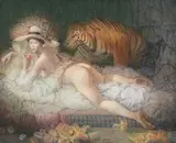 Ludmil Siskov, Odalisque au tigre, 1977, huile sur toile