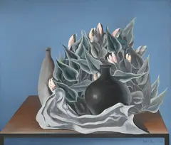 Sans titre by Christos Caras, 1974, Fleurs et vases sur une table, huile sur toile, offered Dec 2024