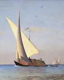 Albert H. Gos, Sans titre, Voilier sur le Léman, huile sur toile