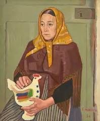 Erich Hermes, Femme à la poule, 1954, huile sur toile