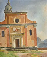 Alexandre Blanchet, Façade de l'Eglise de Corona, 1945, huile sur panneau