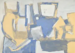Sergio de Castro, L'étagère bleue, gouache sur papier marouflé sur toile