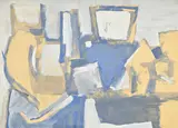 Sergio de Castro, L'étagère bleue, gouache sur papier marouflé sur toile