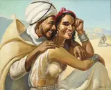 Miloud Bouckerche, Couple dans le désert, huile sur toile