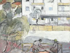 Nadia Benois, Scène de rue, huile sur panneau