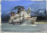 Enki Bilal, Bateau, technique mixte sur papier (acrylique, encre de chine et pastel)