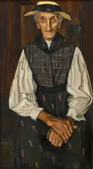 Raphy Dallèves, Vieille femme assise, huile sur toile