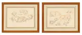 François de Poret, Etudes de labrador, 1989, paire de pastels et fusain sur papier