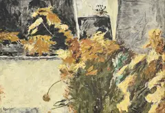 Hans Berger, Nature morte aux tournesols, huile sur pavatex