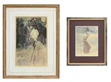 CSR_Henry Somm, Élégante au clair de lune et Élégante au bois, 2 aquarelles et encre de Chine sur papier