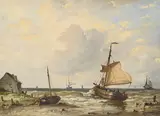 Nicolaas Martinus Wijdoogen, Bateaux de pêche près du rivage, huile sur toile