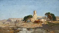 Alberto Pasini, Tende persiane in un'oasi, huile sur panneau