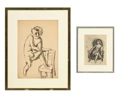 Béla Kádár, Femme assise dans un fauteuil et_Nu debout_, 2 encres de Chine sur papier